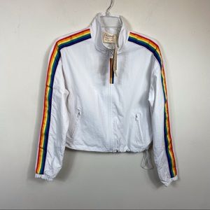 White Rainbow Sides Full Zip Windbreaker
